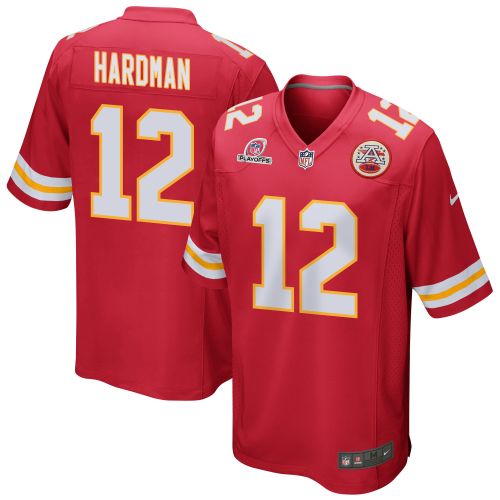 Mecole Hardman 12 Kansas City Chiefs 2023 Playoffs Patch Game Men Jersey - Red