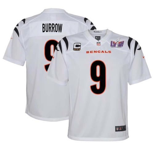 Joe Burrow 9 Cincinnati Bengals Super Bowl LVIII YOUTH Away Limited Jersey - White