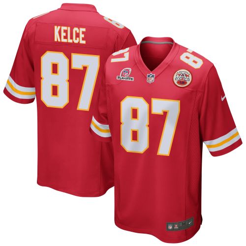 Travis Kelce 87 Kansas City Chiefs 2023 Playoffs Patch Game Men Jersey - Red