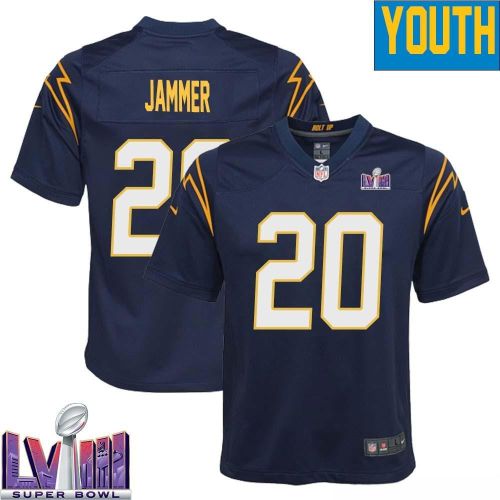 Quentin Jammer 20 Los Angeles Chargers Super Bowl LVIII YOUTH Alternate Game Jersey - Navy