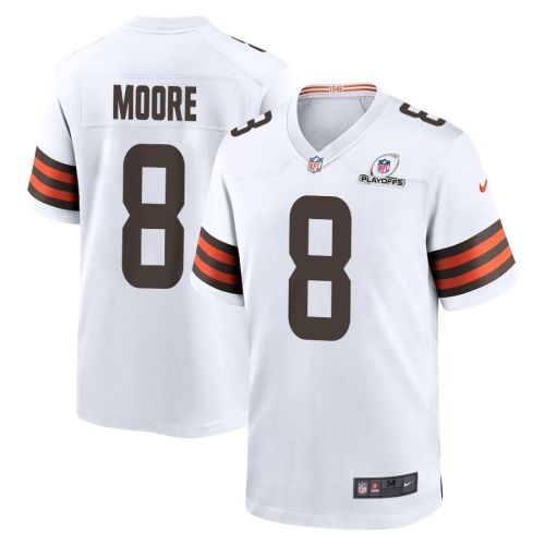 Elijah Moore 8 Cleveland Browns 2023 Playoffs Patch Game Men Jersey - White