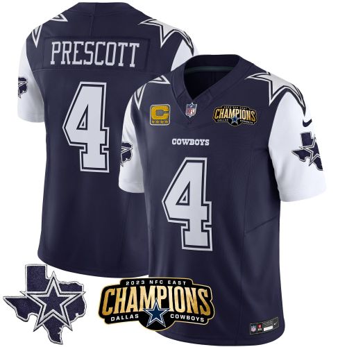 Dak Prescott 4 Dallas Cowboys 2023 NFC East Champions Patch Game Men Jersey - Navy