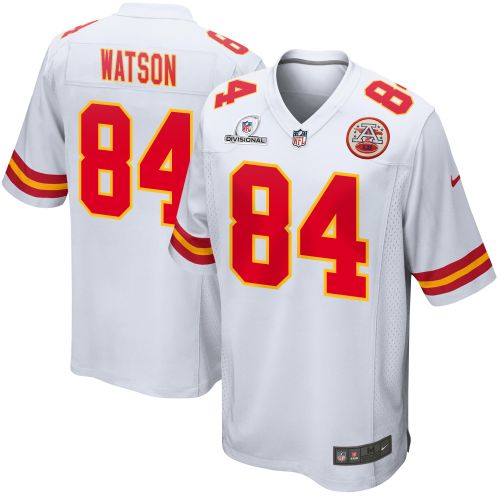 Justin Watson 84 Kansas City Chiefs 2024 Divisional Patch Game Men Jersey - White