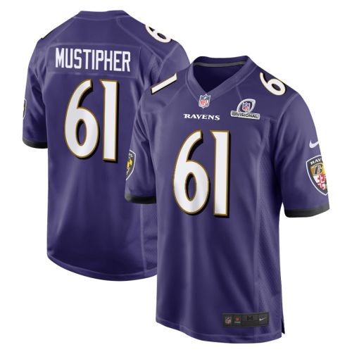 Sam Mustipher 61 Baltimore Ravens 2024 Divisional Patch Game Men Jersey - Purple