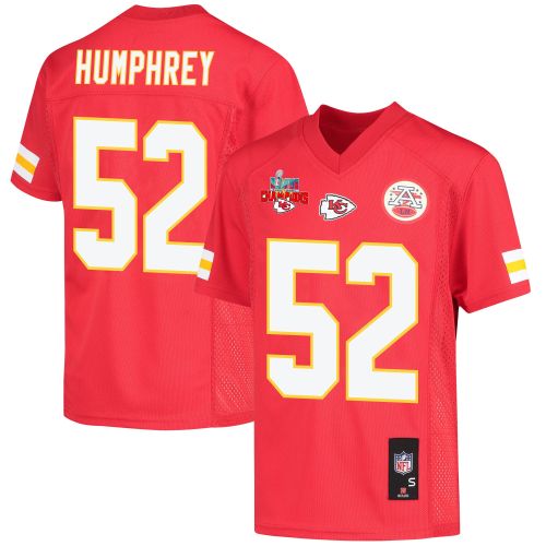 Creed Humphrey 52 Kansas City Chiefs Super Bowl LVII Champions 3 Stars Youth Game Jersey - Red