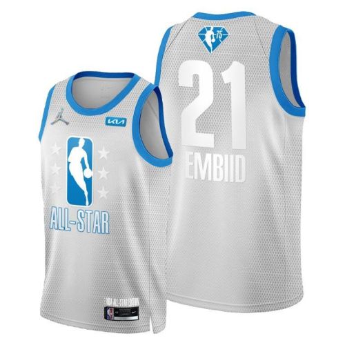 2022 Cleveland All-Star 76ers 21 Joel Embiid Grey Blue Jersey 75th Patch - Men Jersey