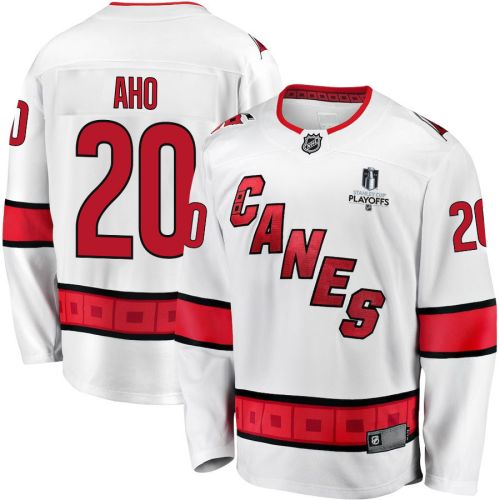 Sebastian Aho 20 Carolina Hurricanes Stanley Cup 2023 Playoffs Patch Away Breakaway Men Jersey - White