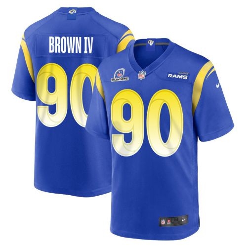 Earnest Brown IV 90 Los Angeles Rams 2023 Playoffs Patch Game Men Jersey - Royal