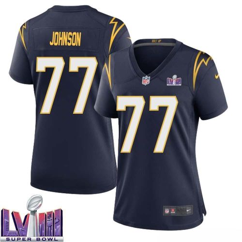 Zion Johnson 77 Los Angeles Chargers Super Bowl LVIII Women Alternate Game Jersey - Navy