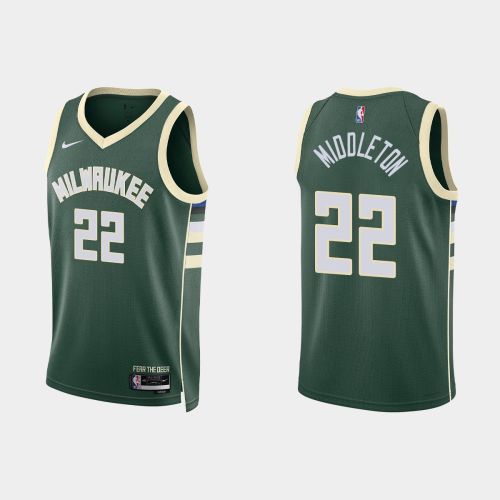 Milwaukee Bucks 22 Khris Middleton 2022-23 Icon Edition Hunter Green Men Jersey