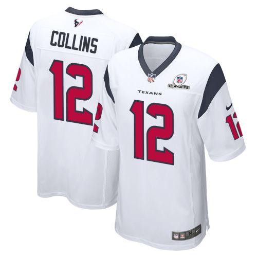 Nico Collins 12 Houston Texans 2023 Playoffs Patch Game Men Jersey - White