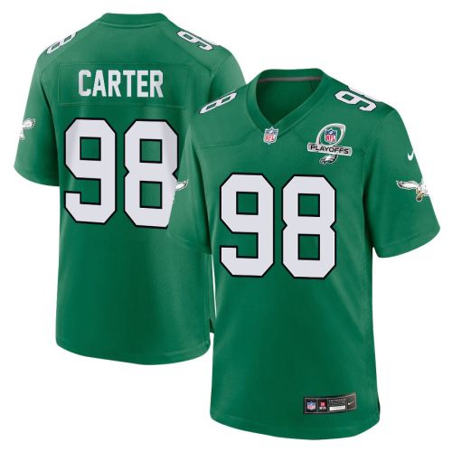 Jalen Carter 98 Philadelphia Eagles 2023 Playoffs Patch Alternate Game Men Jersey - Kelly Green