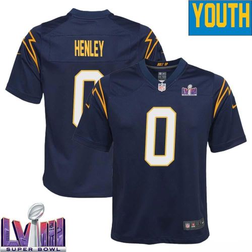 Daiyan Henley 0 Los Angeles Chargers Super Bowl LVIII YOUTH Alternate Game Jersey - Navy