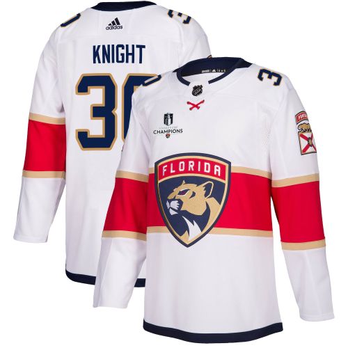 Florida Panthers Spencer Knight 30 Away 2023 Stanley Cup Champions Breakaway Men Jersey - White