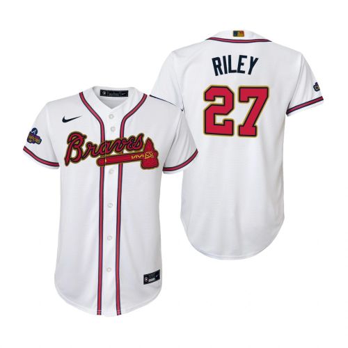 Youth Austin Riley 27 Atlanta Braves White 2022-23 Gold Program Jersey