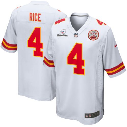 Rashee Rice 4 Kansas City Chiefs 2024 Divisional Patch Game Men Jersey - White