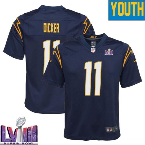 Cameron Dicker 11 Los Angeles Chargers Super Bowl LVIII YOUTH Alternate Game Jersey - Navy