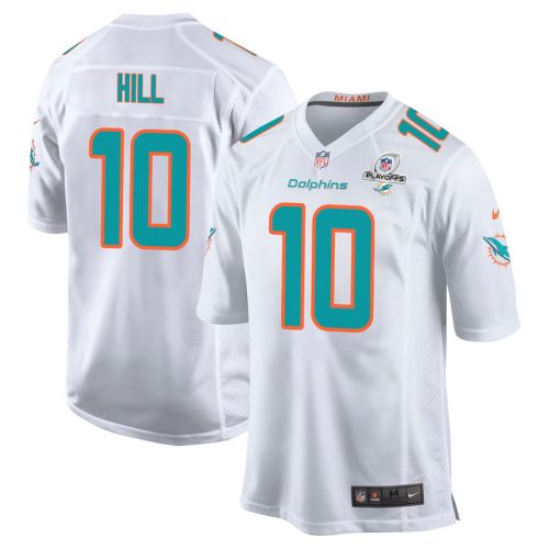 Tyreek Hill 10 Miami Dolphins 2023 Playoffs Patch Game Men Jersey - White