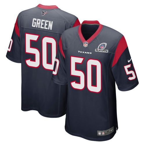 Kendrick Green 50 Houston Texans 2023 Playoffs Patch Game Men Jersey - Navy