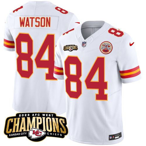 Justin Watson 84 Kansas City Chiefs 2023 AFC West Champions Patch Game Men Jersey - White