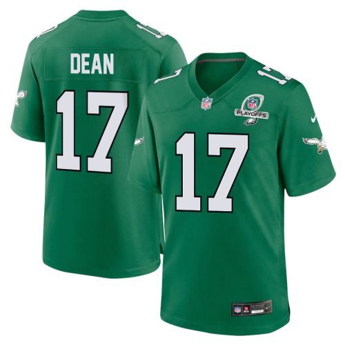 Nakobe Dean 17 Philadelphia Eagles 2023 Playoffs Patch Alternate Game Men Jersey - Kelly Green