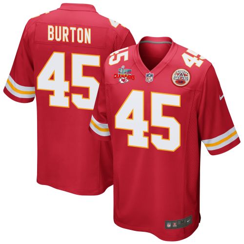 Michael Burton 45 Kansas City Chiefs Super Bowl LVII Champions 3 Stars Men Game Jersey - Red