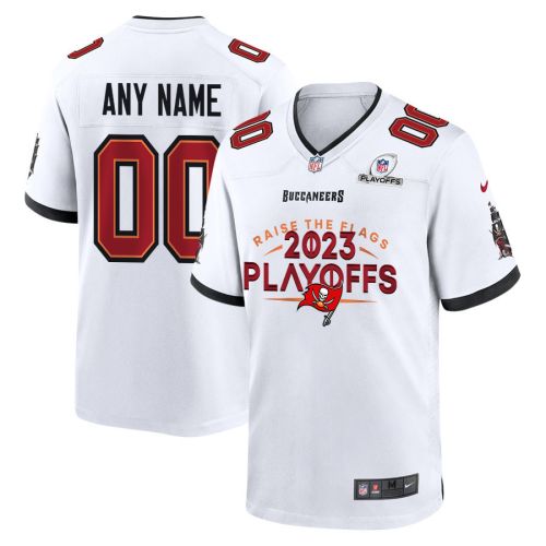 Tampa Bay Buccaneers Raise The Flags 2023 Playoffs Game Men Custom Jersey - White