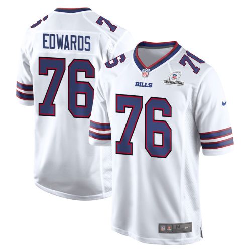 David Edwards 76 Buffalo Bills 2024 Divisional Patch Game Men Jersey - White