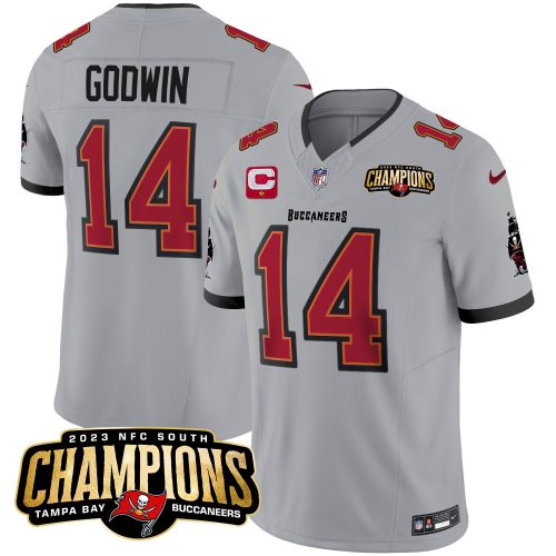 Chris Godwin 14 Tampa Bay Buccaneers 2023 NFC South Champions Patch Game Men Jersey - Gray