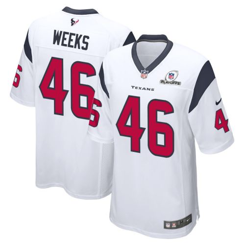 Jon Weeks 46 Houston Texans 2023 Playoffs Patch Game Men Jersey - White