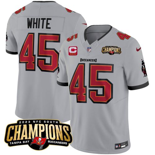 Devin White 45 Tampa Bay Buccaneers 2023 NFC South Champions Patch Game Men Jersey - Gray