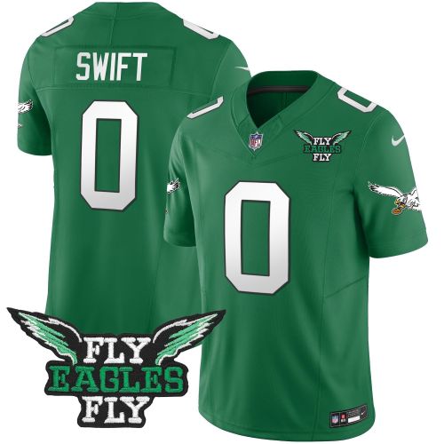 D'Andre Swift 0 Philadelphia Eagles Fly Eagles Fly Patch Alternate Game Men Jersey - Kelly Green