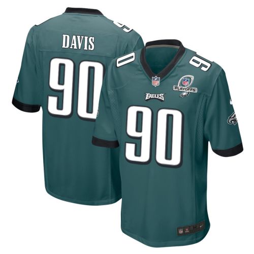 Jordan Davis 90 Philadelphia Eagles 2023 Playoffs Patch Game Men Jersey - Midnight Green