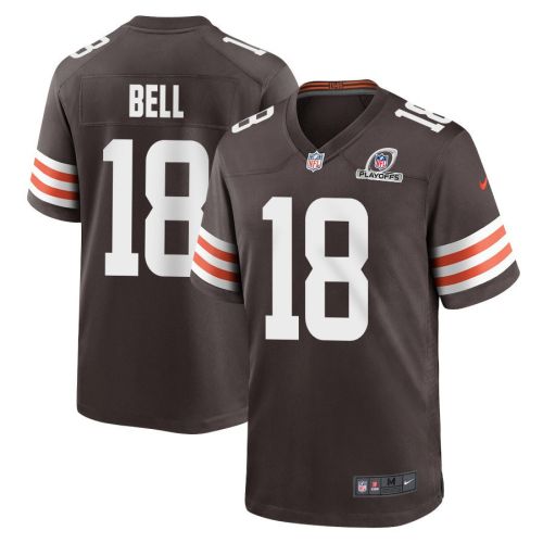 David Bell 18 Cleveland Browns 2023 Playoffs Patch Game Men Jersey - Brown