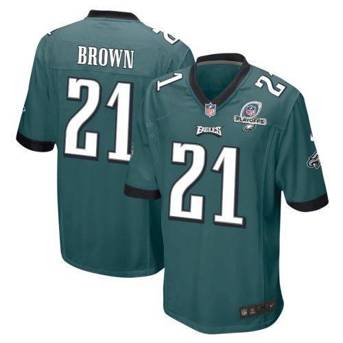 Sydney Brown 21 Philadelphia Eagles 2023 Playoffs Patch Game Men Jersey - Midnight Green