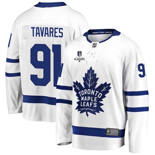 John Tavares 91 Toronto Maple Leafs Stanley Cup 2023 Playoffs Patch Away Breakaway Men Jersey - White