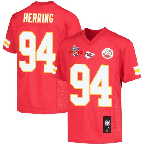 Malik Herring 94 Kansas City Chiefs Super Bowl LVII Champions 3 Stars Youth Game Jersey - Red