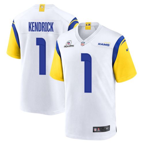 Derion Kendrick 1 Los Angeles Rams 2023 Playoffs Patch Game Men Jersey - White