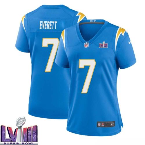 Gerald Everett 7 Los Angeles Chargers Super Bowl LVIII Women Home Game Jersey - Powder Blue