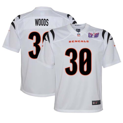 Ickey Woods 30 Cincinnati Bengals Super Bowl LVIII YOUTH Away Limited Jersey - White