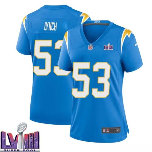 Blake Lynch 53 Los Angeles Chargers Super Bowl LVIII Women Home Game Jersey - Powder Blue