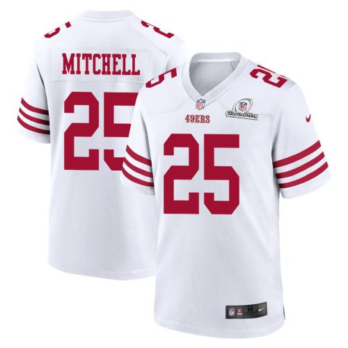 Elijah Mitchell 25 San Francisco 49ers 2024 Divisional Patch Game Men Jersey - White