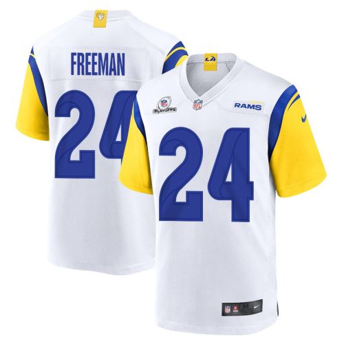 Royce Freeman 24 Los Angeles Rams 2023 Playoffs Patch Game Men Jersey - White