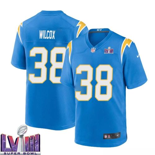 Chris Wilcox 38 Los Angeles Chargers Super Bowl LVIII Men Home Game Jersey - Powder Blue