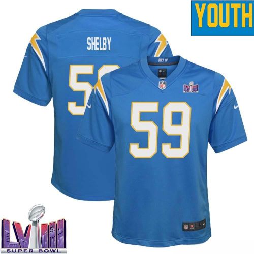 Ty Shelby 59 Los Angeles Chargers Super Bowl LVIII YOUTH Home Game Jersey - Powder Blue