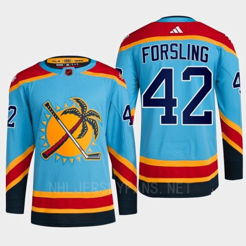 Florida Panthers 2023 Reverse Retro 2.0 Gustav Forsling 42 Blue Primegreen Jersey Men's