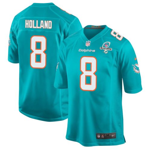 Jevon Holland 8 Miami Dolphins 2023 Playoffs Patch Game Men Jersey - Aqua