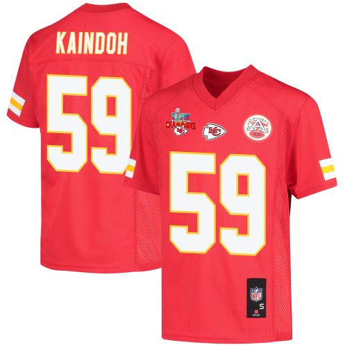 Joshua Kaindoh 59 Kansas City Chiefs Super Bowl LVII Champions 3 Stars Youth Game Jersey - Red