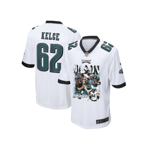 Jason Kelce 62 Philadelphia Eagles Fat Batman Signed Game YOUTH Jersey - White