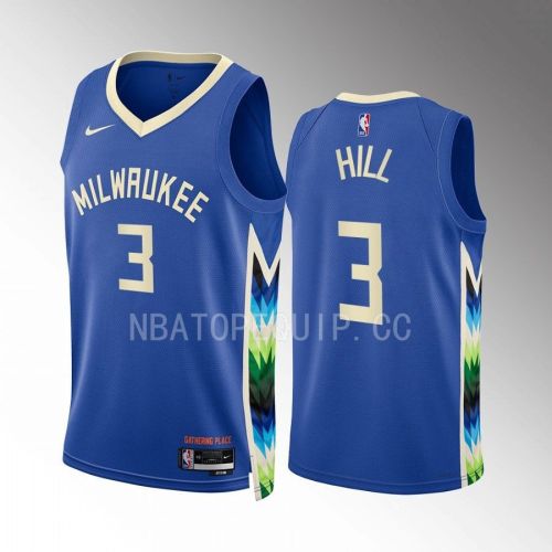 George Hill 3 2022-23 Milwaukee Bucks Blue City Edition Jersey Swingman